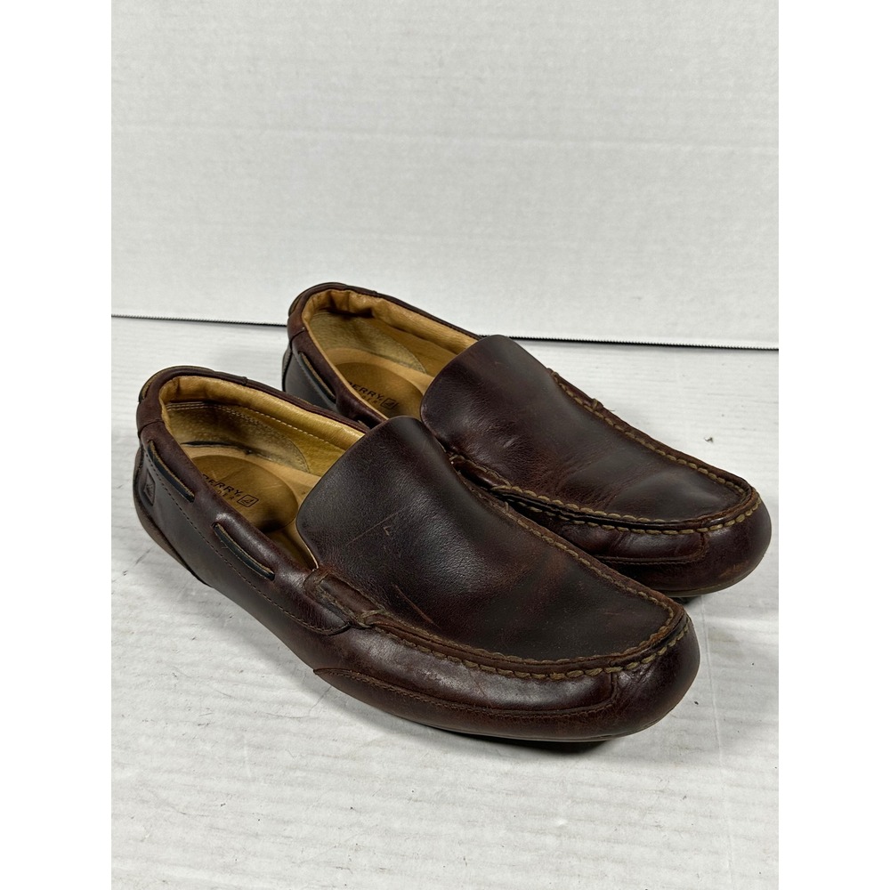 Sperry Top-Sider Mens Dark Brown Leather Driving Loafers Slip On Mocs Shoes